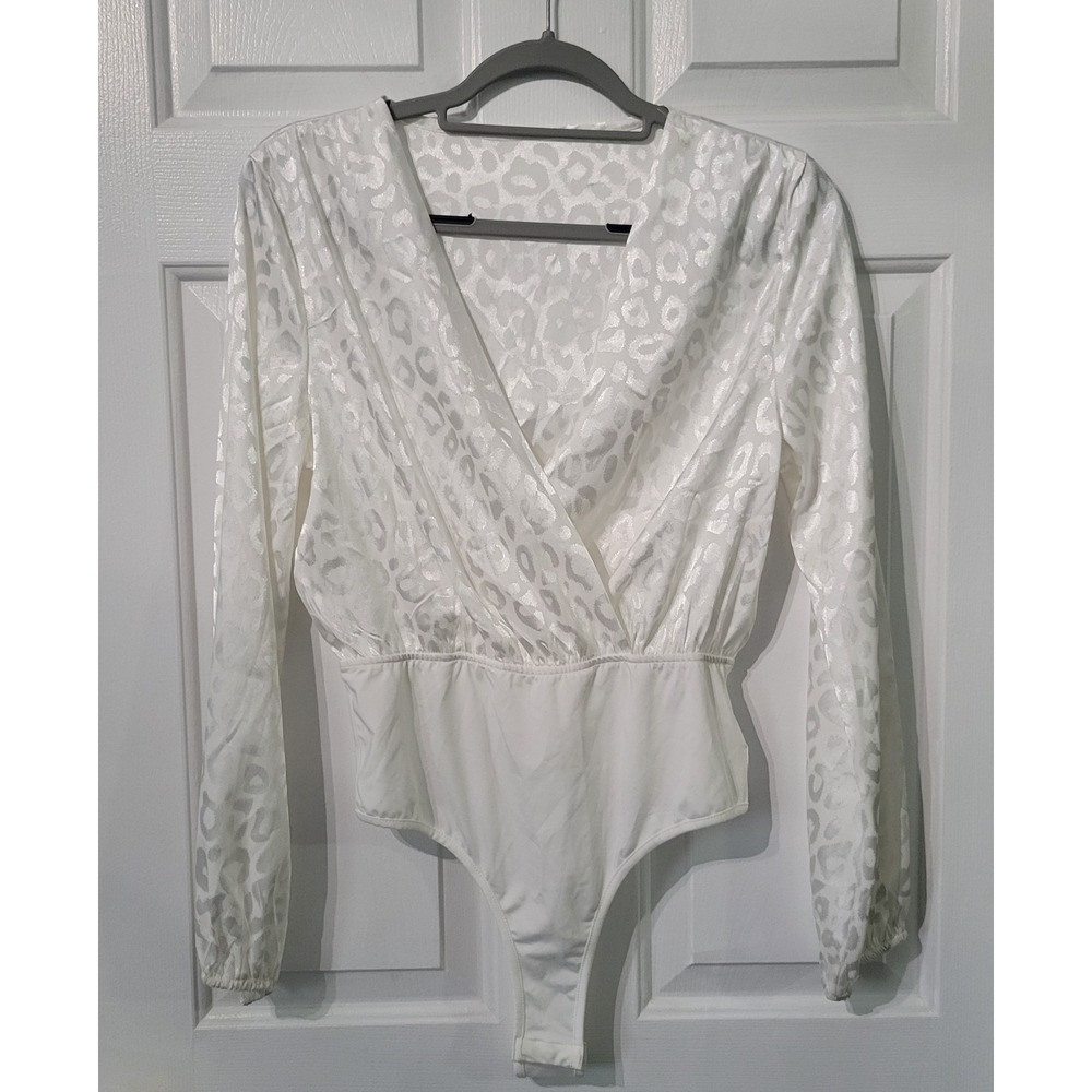 Animal Print Satin Long Bodysuit Balletcore Office Siren‎ Women's Size Small
